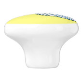 Stiletto-pomp, blauw op geel keramische knop (Zijkant)