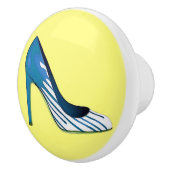 Stiletto-pomp, blauw op geel keramische knop (Rechts)