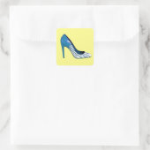 Stiletto-pomp, blauw op geel vierkante sticker (Tas)