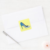 Stiletto-pomp, blauw op geel vierkante sticker (Envelop)