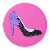 Stiletto-pomp blauw op hete roze / fuchsie keramische knop (Voorkant)