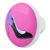 Stiletto-pomp blauw op hete roze / fuchsie keramische knop (Rechts)