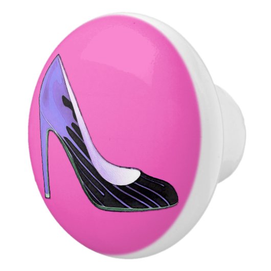 Stiletto-pomp blauw op hete roze / fuchsie keramische knop (Rechts)