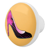 Stiletto-pomp, hete roze op sinaasappel keramische knop (Rechts)