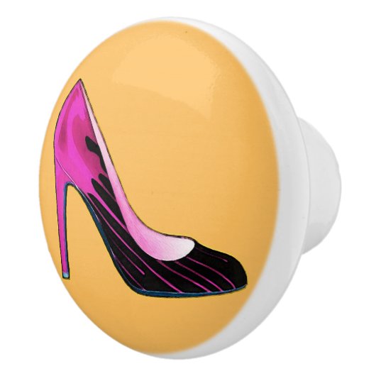 Stiletto-pomp, hete roze op sinaasappel keramische knop (Rechts)
