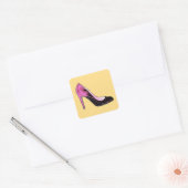 Stiletto-pomp, hete roze op sinaasappel vierkante sticker (Envelop)