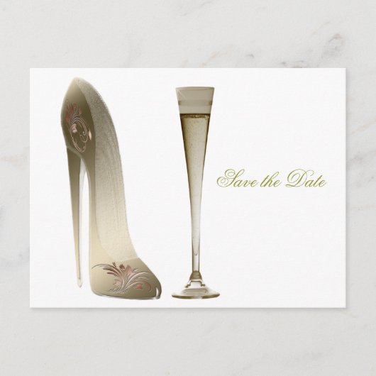 Stiletto Shoe en Champagne Aankondigingskaart (Voorkant)