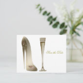 Stiletto Shoe en Champagne Aankondigingskaart (Staand voorkant)