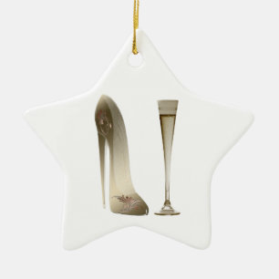 Stiletto Shoe High Hiel Art en Champagne Flute Keramisch Ornament