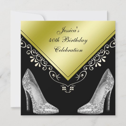 Stiletto's en decoratieve wervelingen 40e verjaard kaart (Voorkant)