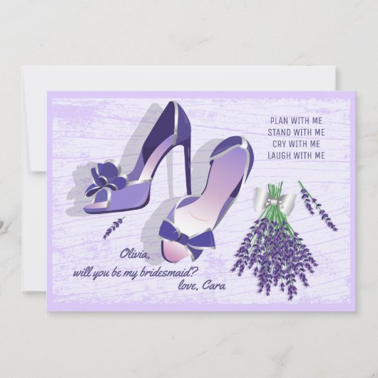 Stilettos en Lilacs Bridesmaid Request Card Kaart (Voorkant)