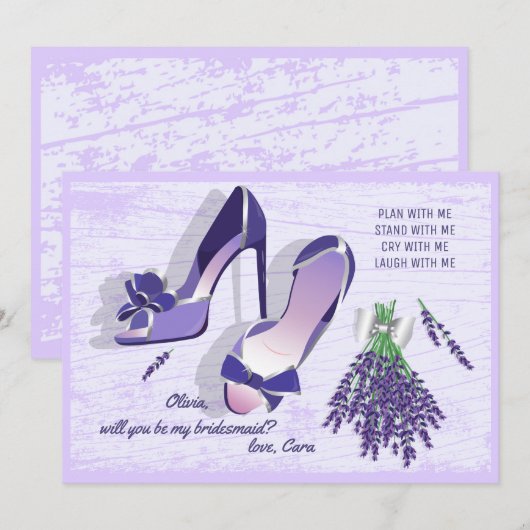 Stilettos en Lilacs Bridesmaid Request Card Kaart (Voorkant / Achterkant)