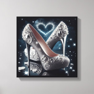 Stiletto's Hoge hakken, harten en diamanten Canvas Afdruk