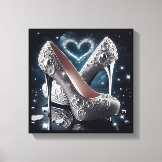 Stiletto's Hoge hakken, harten en diamanten Canvas Afdruk (Voorkant)