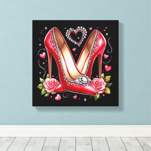 Stiletto's, Rozen en harten Canvas Afdruk (Insitu (Houten vloer))