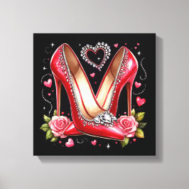 Stiletto's, Rozen en harten Canvas Afdruk