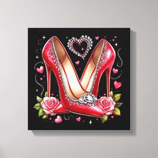 Stiletto's, Rozen en harten Canvas Afdruk (Voorkant)