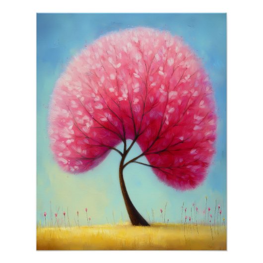 stilisierter Baum mit rosa Blütenkrone - Cartoon  Perfect Poster (Voorkant)