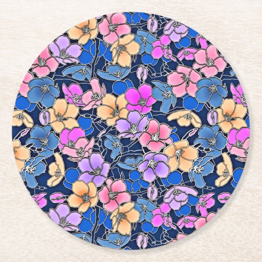 Stilistisch bloemmotief 46 ronde kartonnen onderzetter (Voorkant)