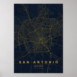 Stilistische kaartprint van San Antonio Texas Poster