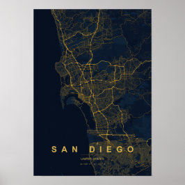 Stilistische kaartprint van San Diego, Californië Poster