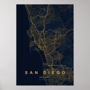 Stilistische kaartprint van San Diego, Californië Poster