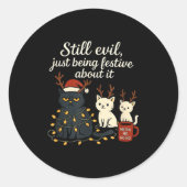 Still Evil, Just Being Festive About It Funny Cat  Ronde Sticker (Voorkant)