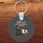 Still Evil, Just Being Festive About It Funny Cat  Sleutelhanger (Voorkant)