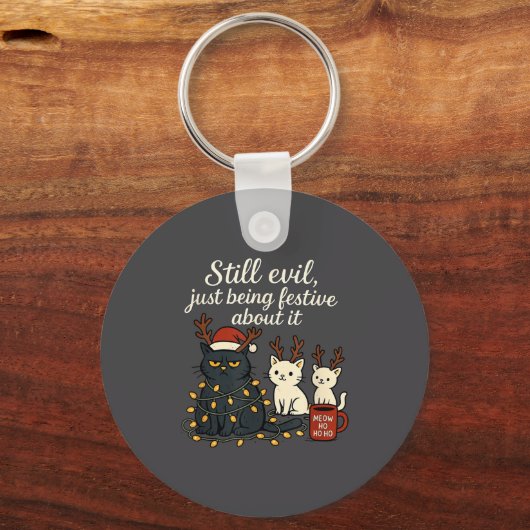 Still Evil, Just Being Festive About It Funny Cat  Sleutelhanger (Voorkant)