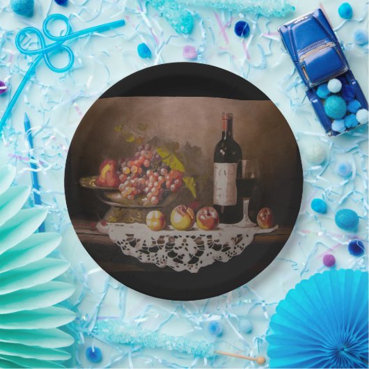 Still life Fruit Bowl and Wine Bottle      Papieren Bordje (Feest)