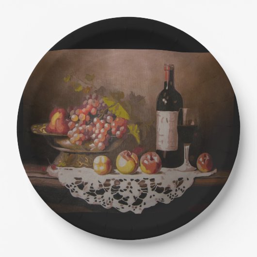 Still life Fruit Bowl and Wine Bottle      Papieren Bordje (Voorkant)