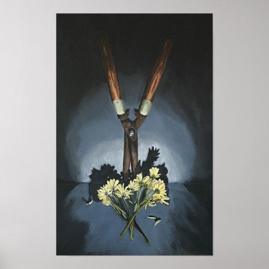 Still Life. Garden clippers and daisies poster (Voorkant)