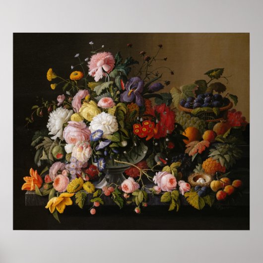 Still Life of Flowers and Fruit by Severin Roesen Poster (Voorkant)