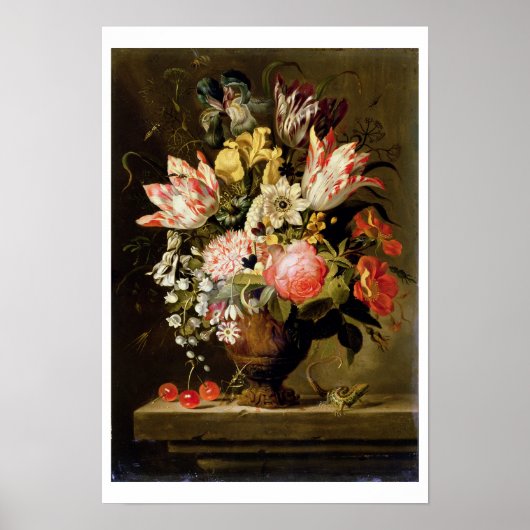 Still Life of Flowers in a Vase with a Lizard on a Poster (Voorkant)