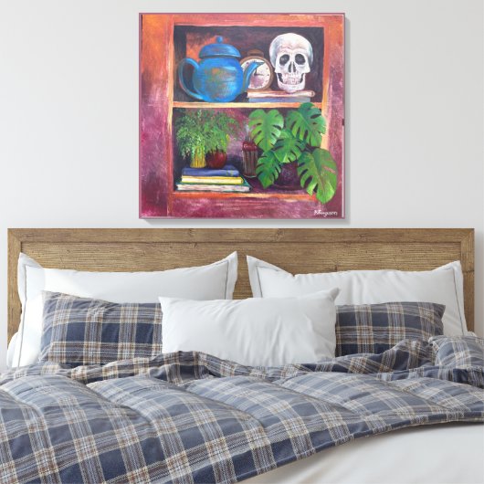 Still Life on a Bookcase Stretched Canvas Print (Insitu (Slaapkamer))