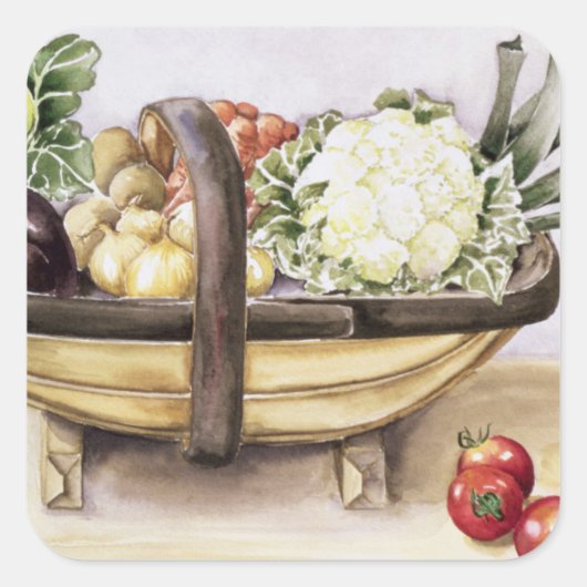 Still life with a trug of vegetables vierkante sticker (Voorkant)
