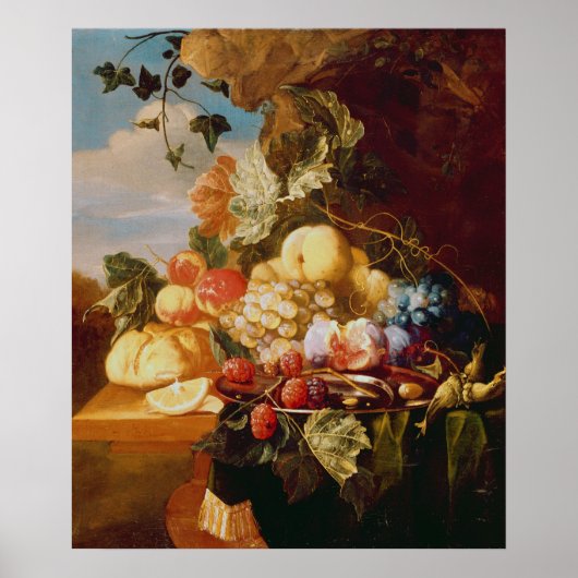 Still life with fruit and flowers poster (Voorkant)
