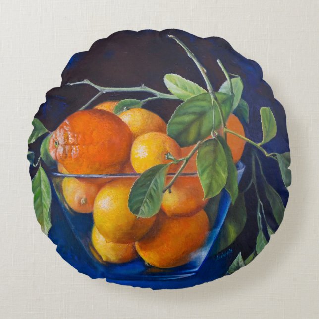 Still Life with Lemons and Orange Branch Rond Kussen (Voorkant)