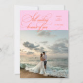 Still Smiling Elegant Wedding Photo Orange Pink Bedankkaart (Voorkant)