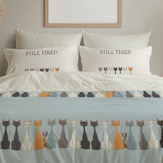 Still Tired Cats - Blue Cat Mom Graphic Reversible Kussensloop