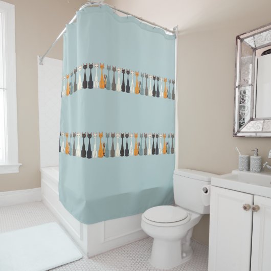 Still Tired Cats - Cat Mom Lover - Blue Graphic Douchegordijn (In situ)