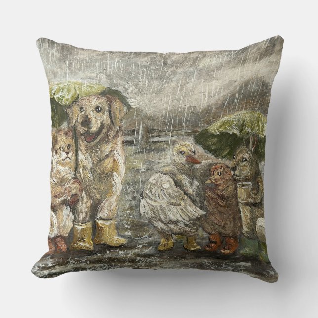 Still Together Whimsical Farmhouse Animals Rainy  Kussen (Voorkant)