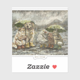 Still Together Whimsical Farmhouse Animals Rainy  Sticker