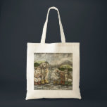 Still Together Whimsical Farmhouse Animals Rainy Tote Bag<br><div class="desc">This tote bag features dogs and bunnies sharing umbrellas on a rainy farm day. The sweet and charming farm scene is perfect for animal lovers, fans of cute farm animals, and anyone who enjoys gentle countryside artwork. Great for everyday use, grocery shopping, school, or casual outings. A delightful tote bag...</div>