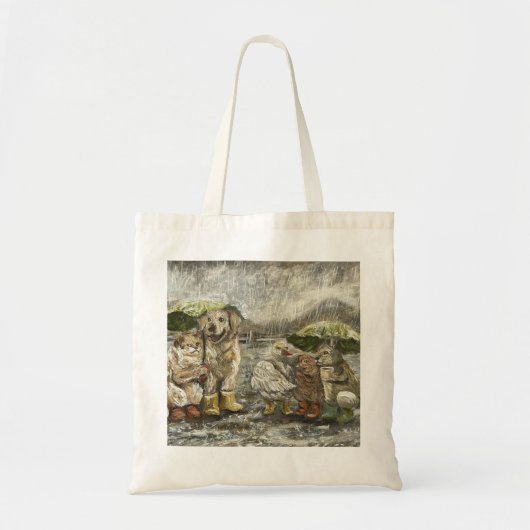 Still Together Whimsical Farmhouse Animals Rainy  Tote Bag (Voorkant)