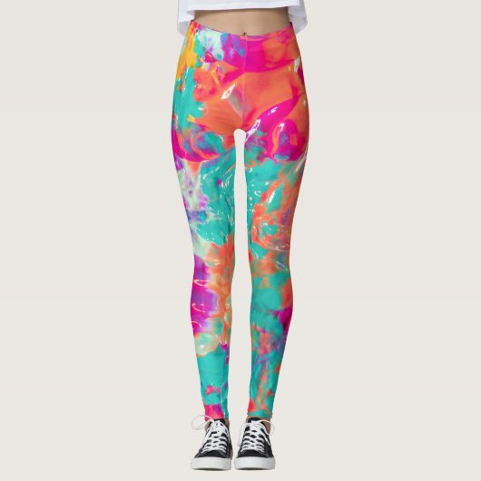 Still Wet Kleurrijke Neon Splatter Paint Abstract Leggings (Voorkant)