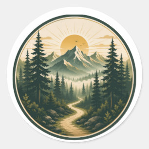 Stille Berg ochtend Vintage Zonsopgang Bos Ronde Sticker