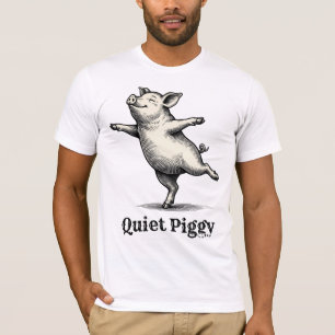 Stille Biggetje Vintage Houtsnede Dansend Varken T-shirt