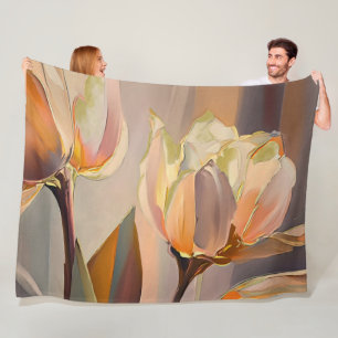 Stille Bloei – Abstracte Tulpen in Zachte Goud Fleece Deken
