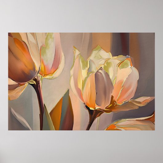 Stille Bloei – Abstracte Tulpen in Zachte Goud Poster (Voorkant)